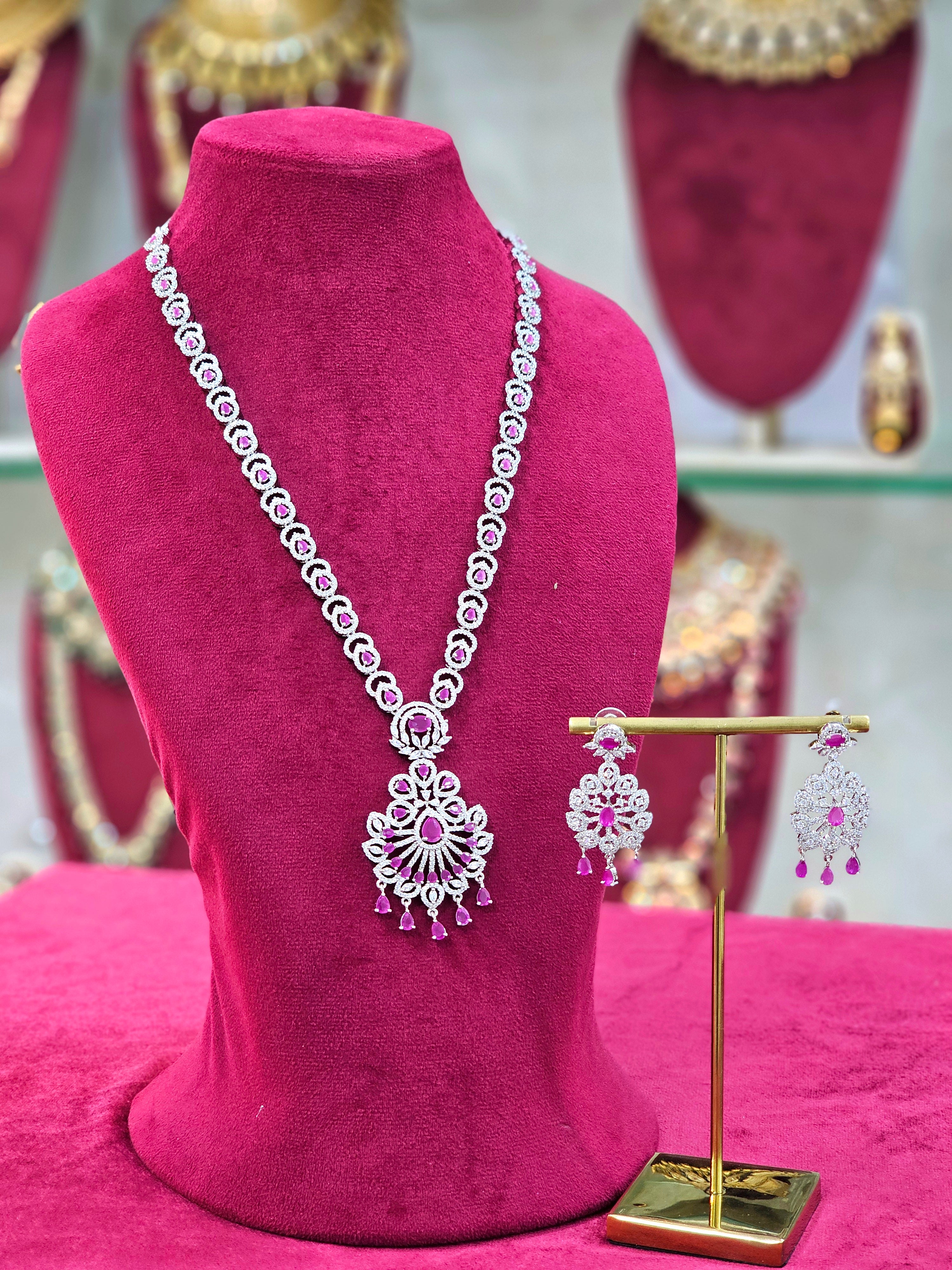 Rhodium AD Long Necklace