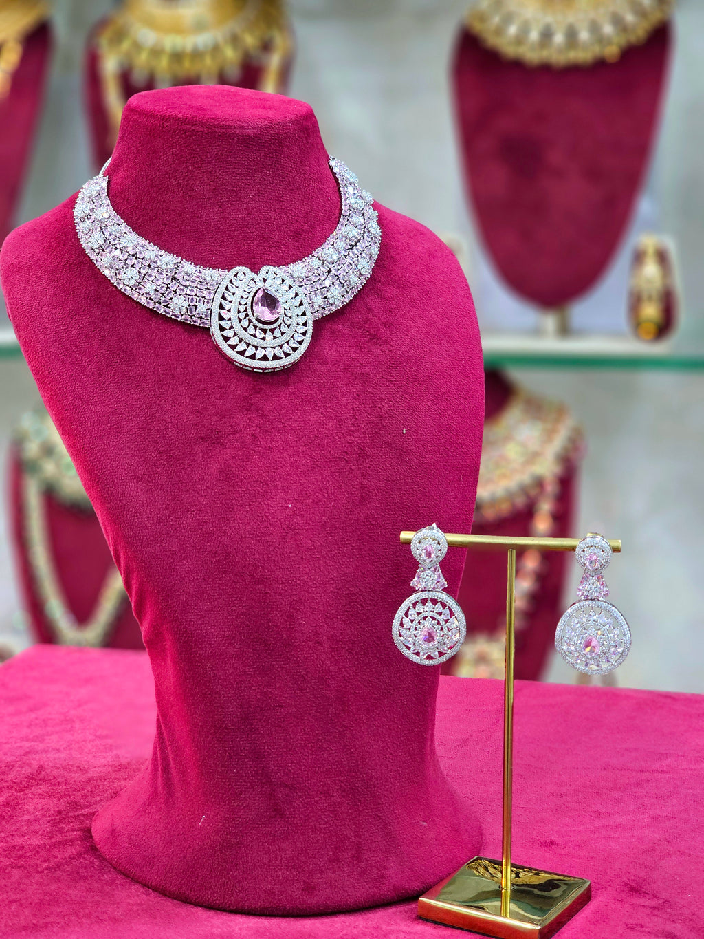 Rhodium AD Short Necklaces