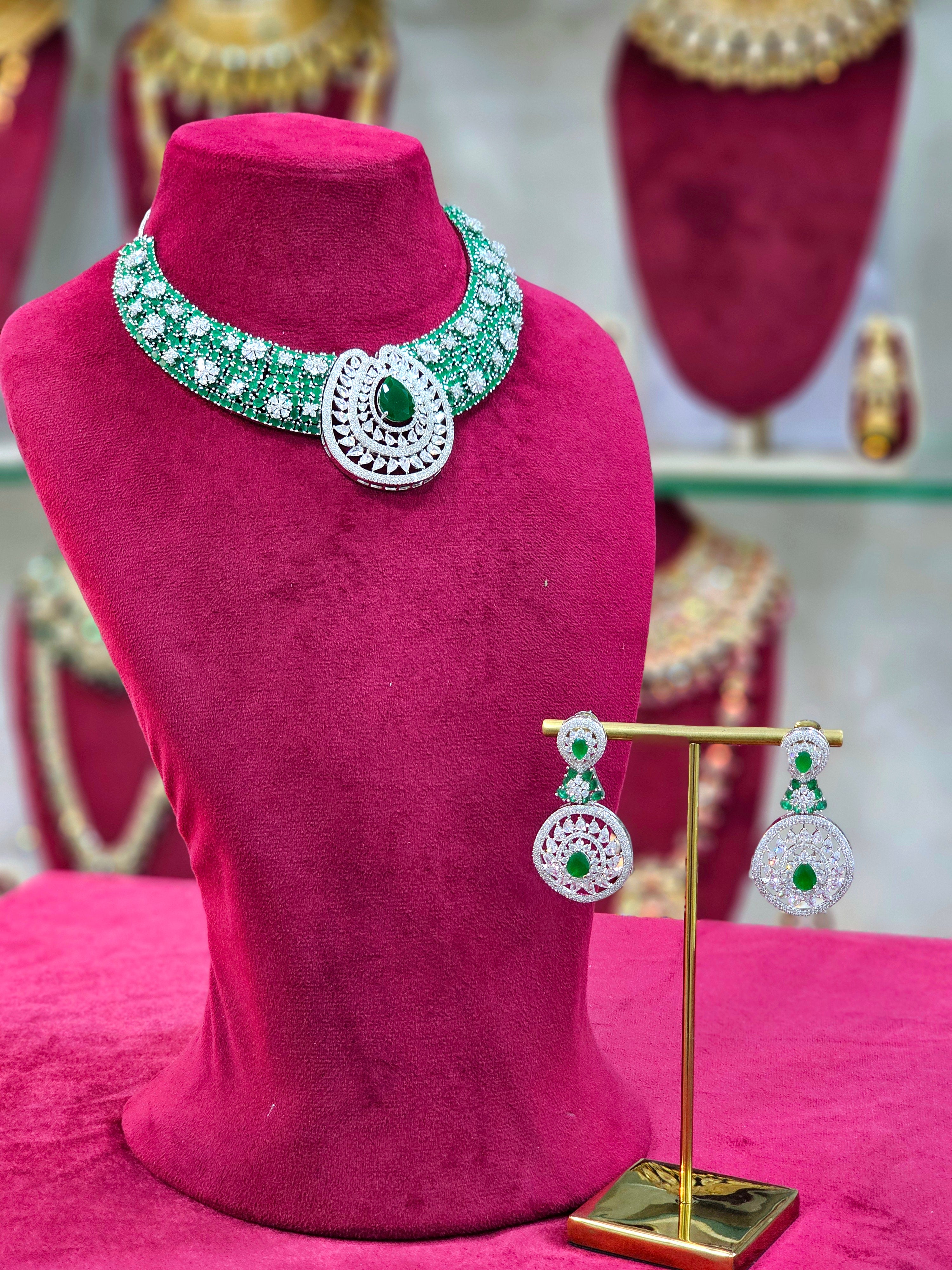 Rhodium AD Short Necklaces